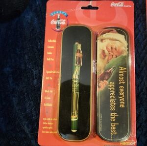 Vintage Coca Cola Ceramic Roller Ball Pen - Green and Gold